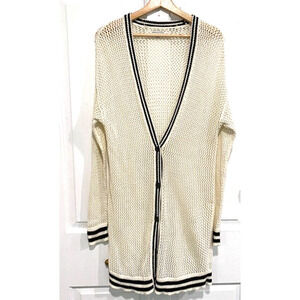 American Eagle Cardigan Women Beige Medium Button Up Crochet Sweater Knit